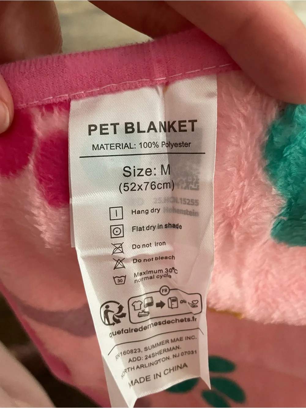 Pet Bedding Fleece Blanket in Pink Paw & Bone Print